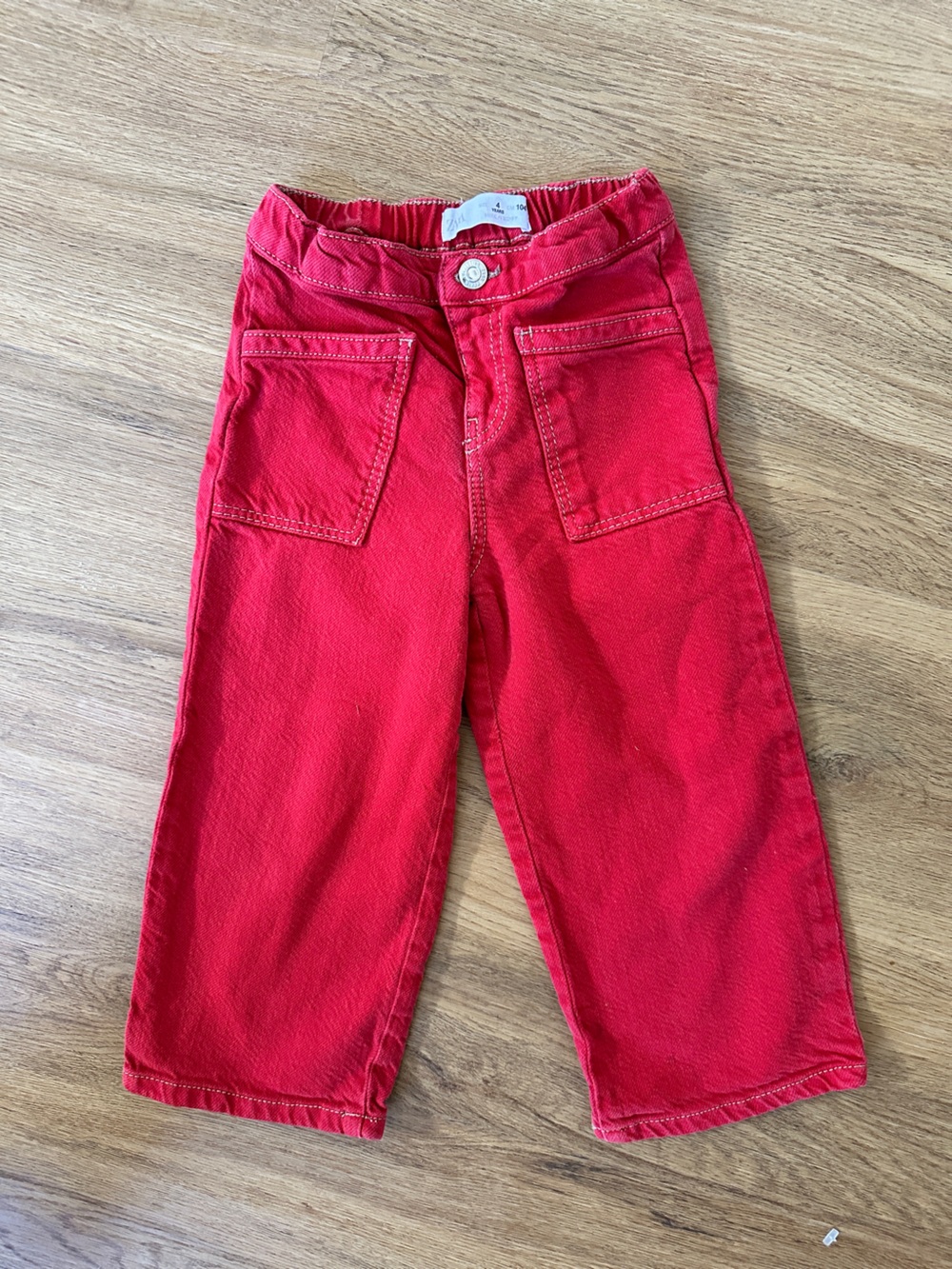 ZARA 🍒 Girls Wide Leg Red Jeans Pants Size 4T / 4Y